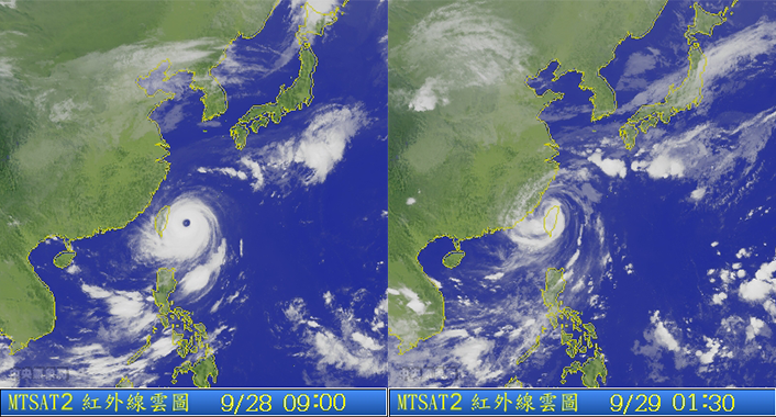 颱風在臺灣登陸後，結構受到地形的破壞，而可能有複雜的變化過程。