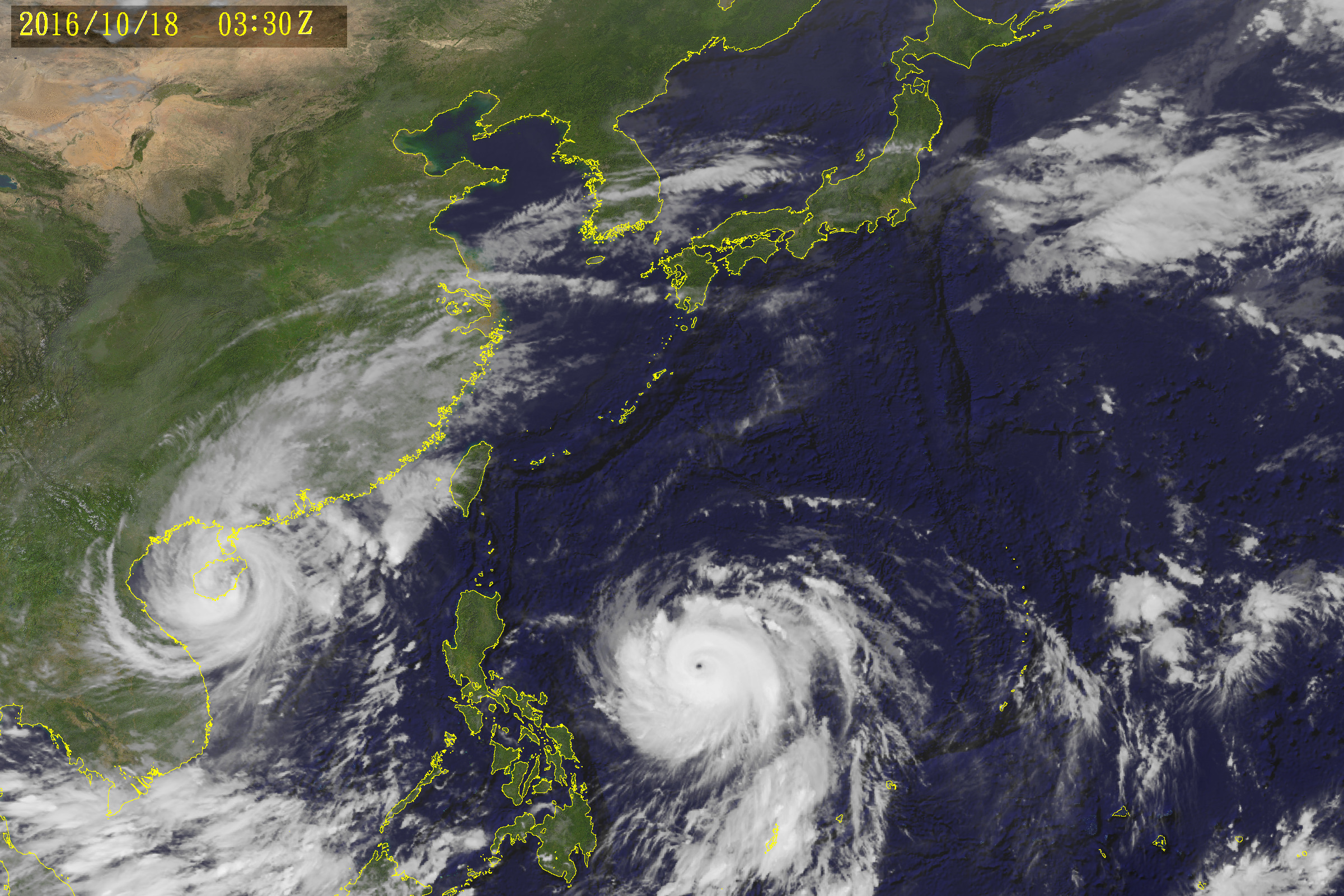 若在衛星雲圖上看見螺旋狀的雲區，代表可能有颱風形成。