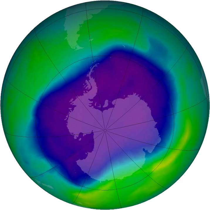 科學家於2006年9月在南極上方觀察到歷史紀錄最大的臭氧洞。